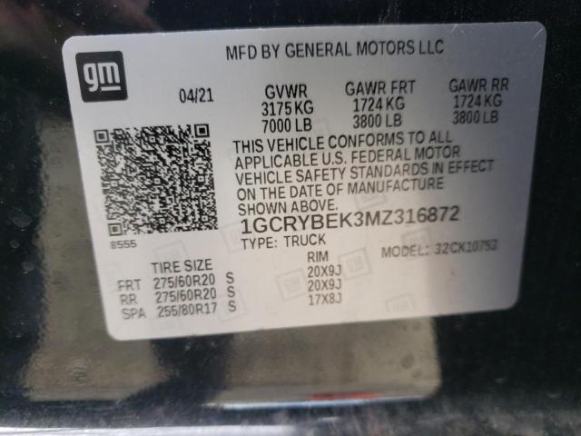 1GCRYBEK3MZ316872 | 2021 CHEVROLET SILVERADO