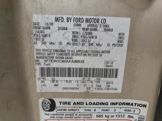 1FTEW1C80AFA56935 | 2010 Ford f150 supercrew