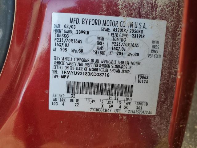 2003 Ford Escape Xlt VIN: 1FMYU93183KD38718 Lot: 76853553