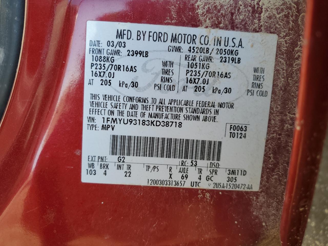 1FMYU93183KD38718 2003 Ford Escape Xlt