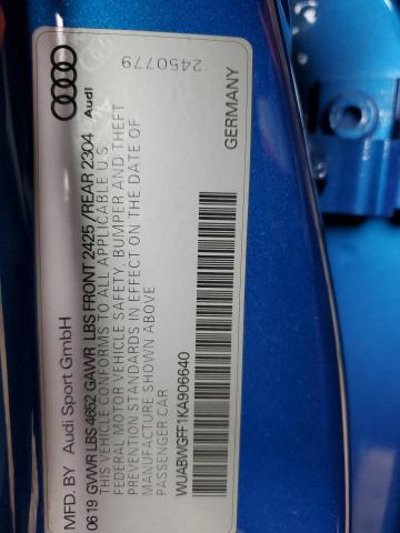 2019 AUDI RS3 WUABWGFF1KA906640
