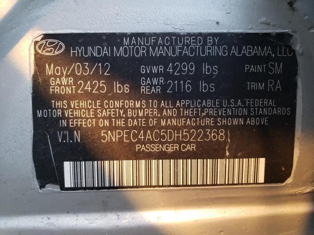 2013 Hyundai Sonata Se VIN: 5NPEC4AC5DH522368 Lot: 40964134