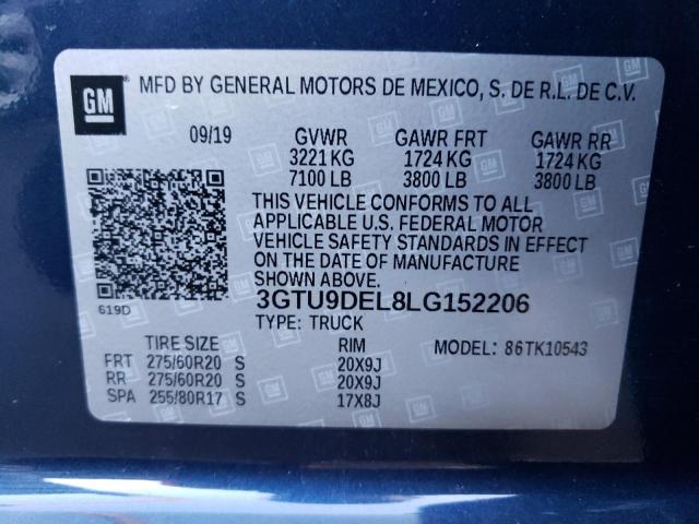 3GTU9DEL8LG152206 | 2020 GMC SIERRA K15