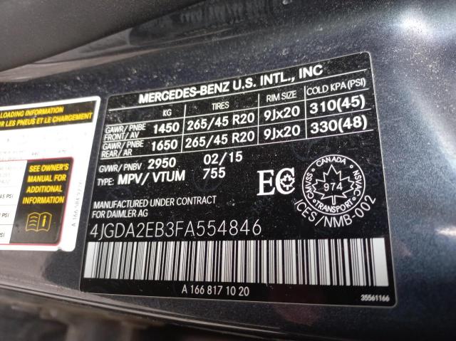 2015 MERCEDES-BENZ ML 350 BLU 4JGDA2EB3FA554846