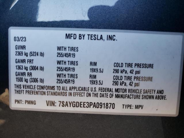 7SAYGDEE3PA091870 | 2023 Tesla model y