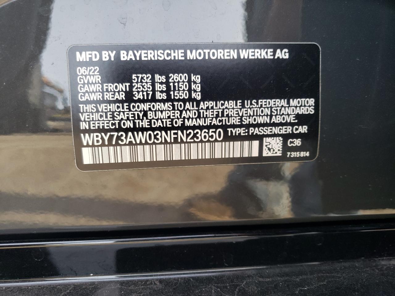 WBY73AW03NFN23650 2022 BMW I4 Edrive40