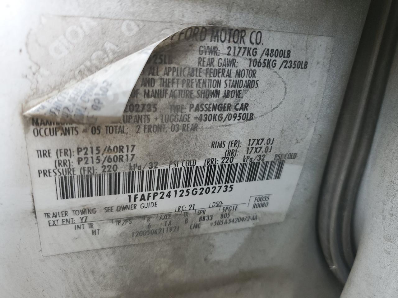 1FAFP24125G202735 2005 Ford Five Hundred Sel