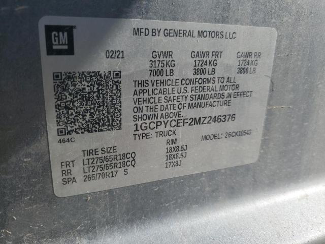 1GCPYCEF2MZ246376 | 2021 CHEVROLET SILVERADO