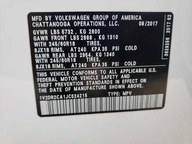 1V2DR2CA1JC524215 | 2018 VOLKSWAGEN ATLAS SE