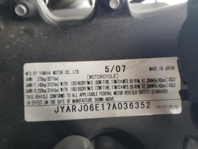 2007 YAMAHA YZFR6 S JYARJ06E17A036352