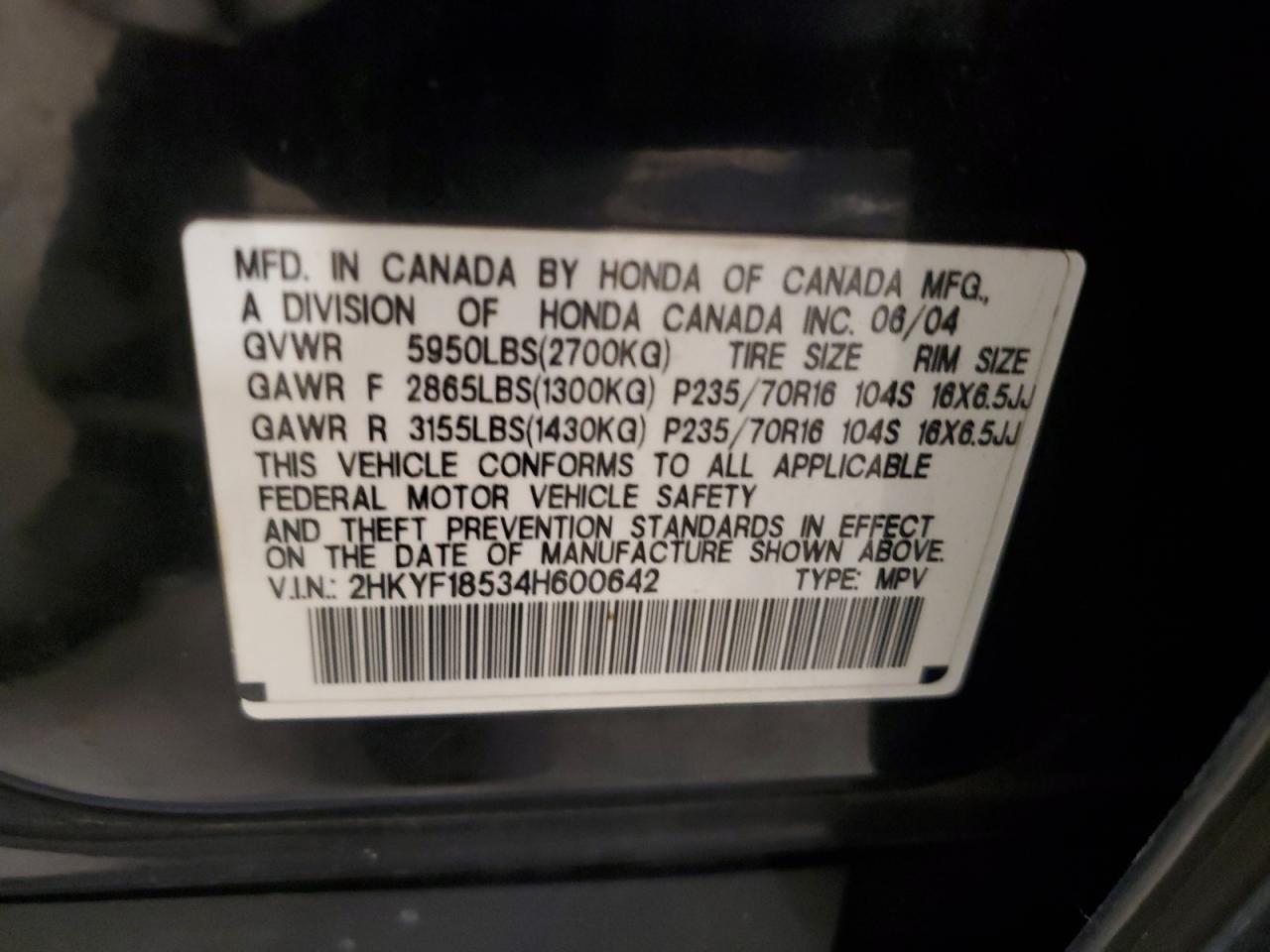 2HKYF18534H600642 2004 Honda Pilot Exl