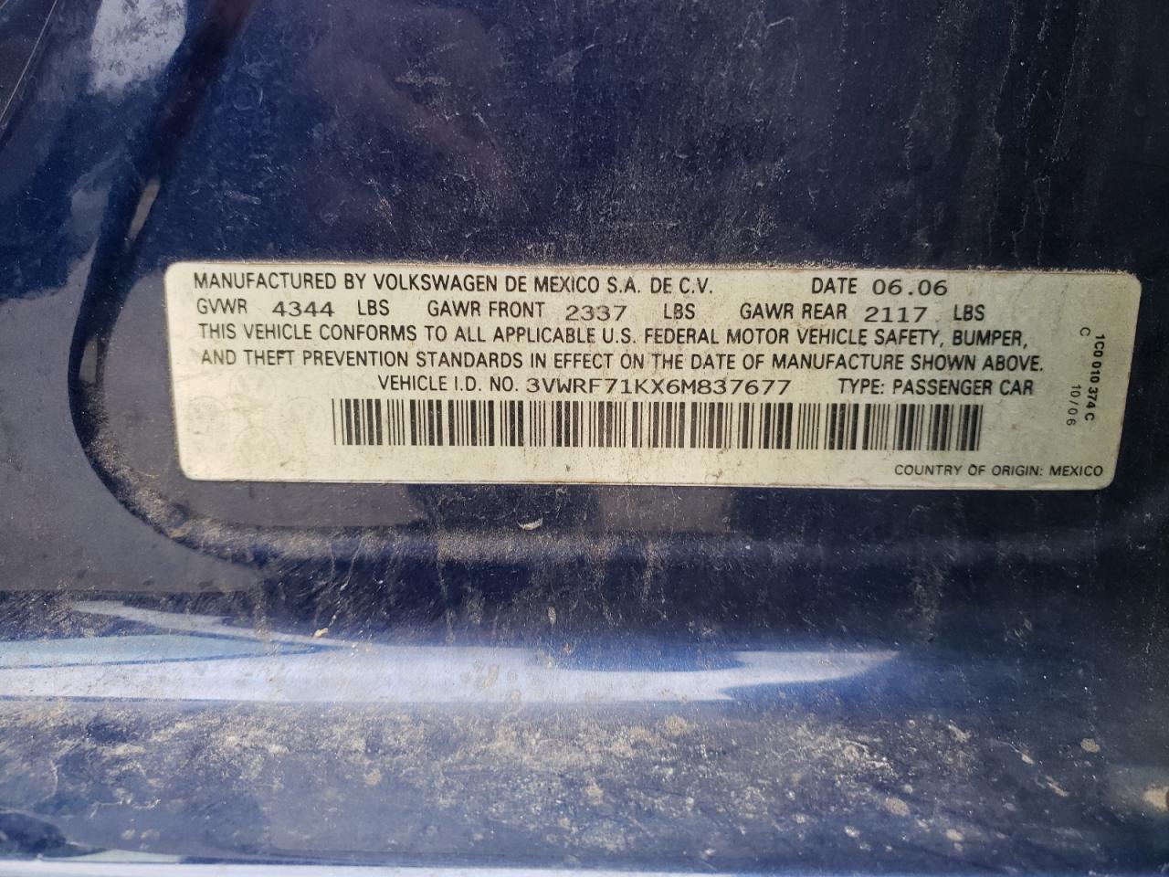 3VWRF71KX6M837677 2006 Volkswagen Jetta 2.5