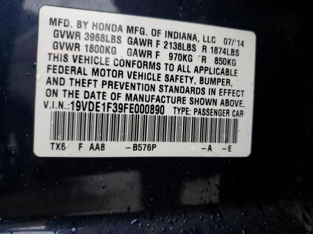 2015 ACURA ILX 20 19VDE1F39FE000890