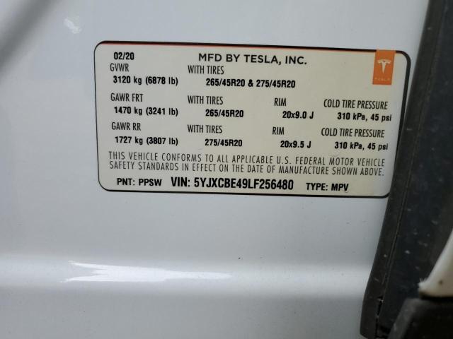 5YJXCBE49LF256480 | 2020 TESLA MODEL X