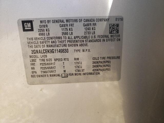 2GNALCEK9G1149830 Chevrolet EQUINOX LT