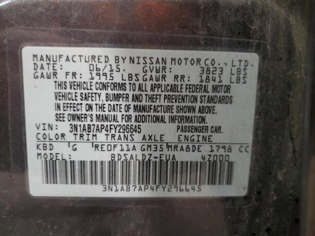 3N1AB7AP4FY296645 | 2015 NISSAN SENTRA S