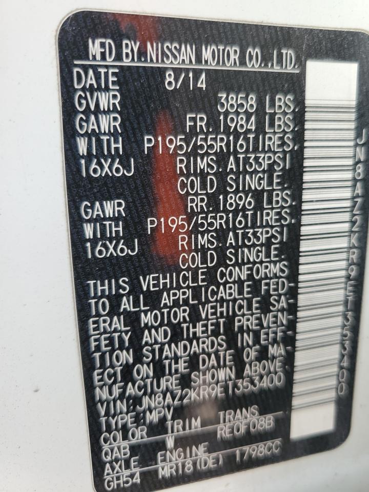 JN8AZ2KR9ET353400 2014 Nissan Cube S JN8AZ2KR9ET353400 2014 Nissan Cube S