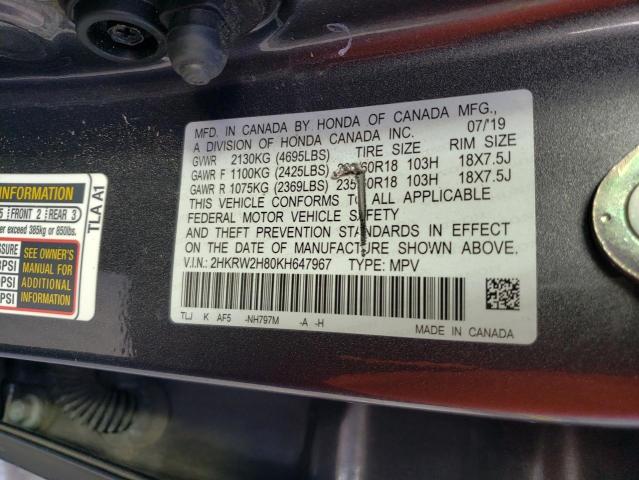 2HKRW2H80KH647967 | 2019 HONDA CR-V EXL