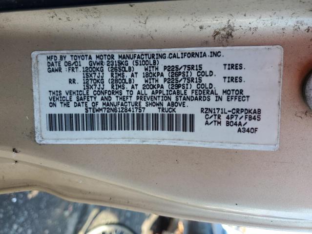2001 Toyota Tacoma Xtracab VIN: 5TEWM72N61Z841757 Lot: 75650523
