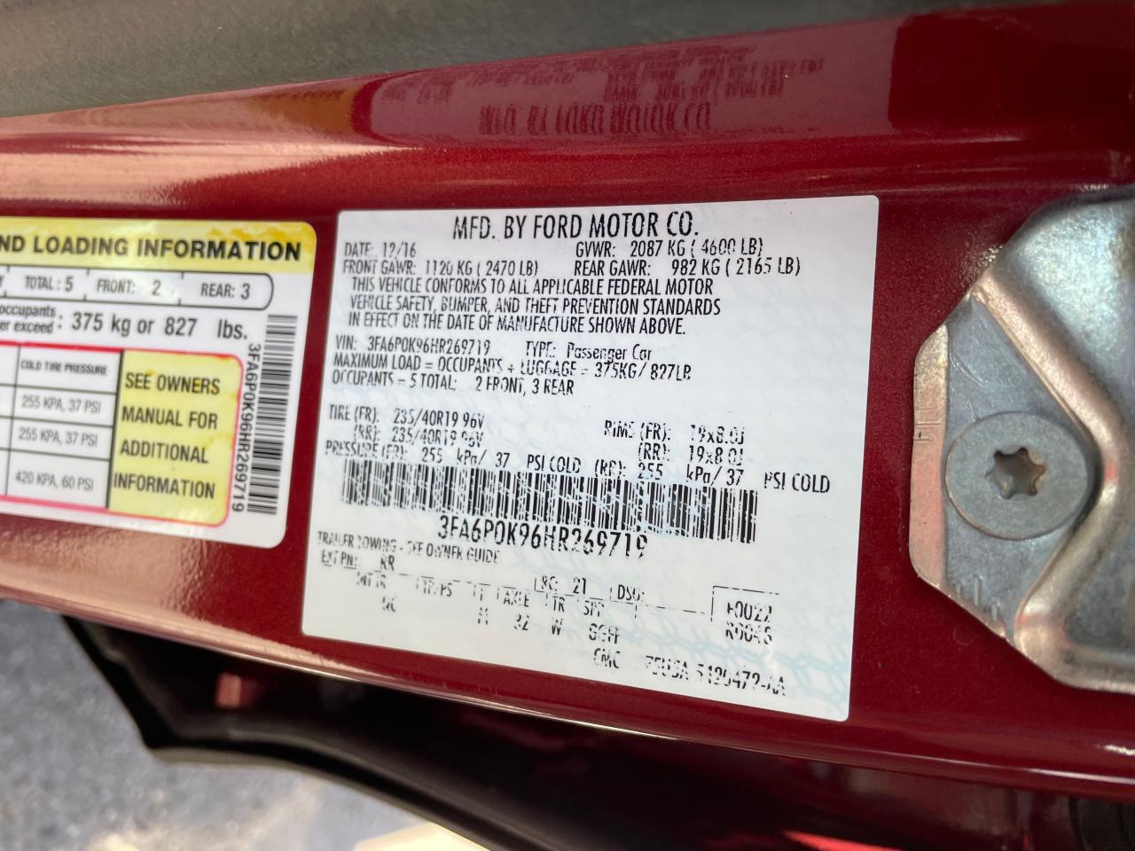 VIN: 3FA6P0K96HR269719 2017 FORD FUSION
