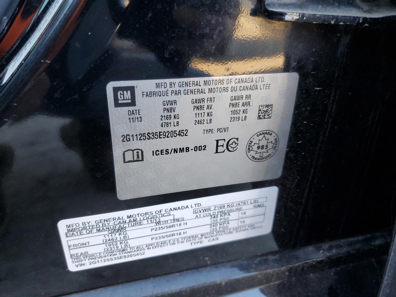 2G1125S35E9205452 2014 Chevrolet Impala Lt