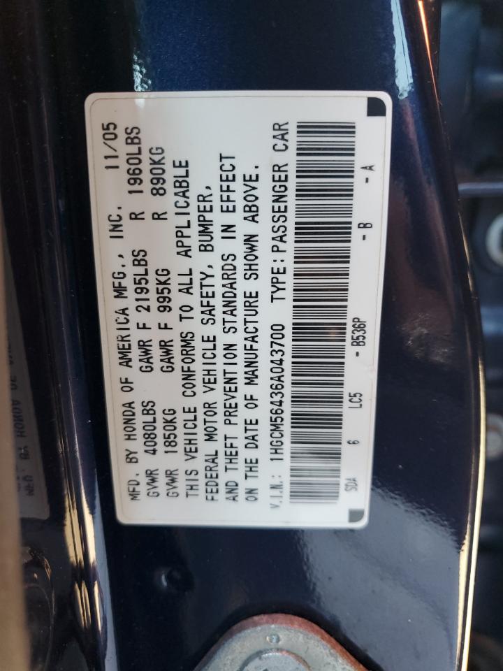 1HGCM56436A043700 2006 Honda Accord Lx