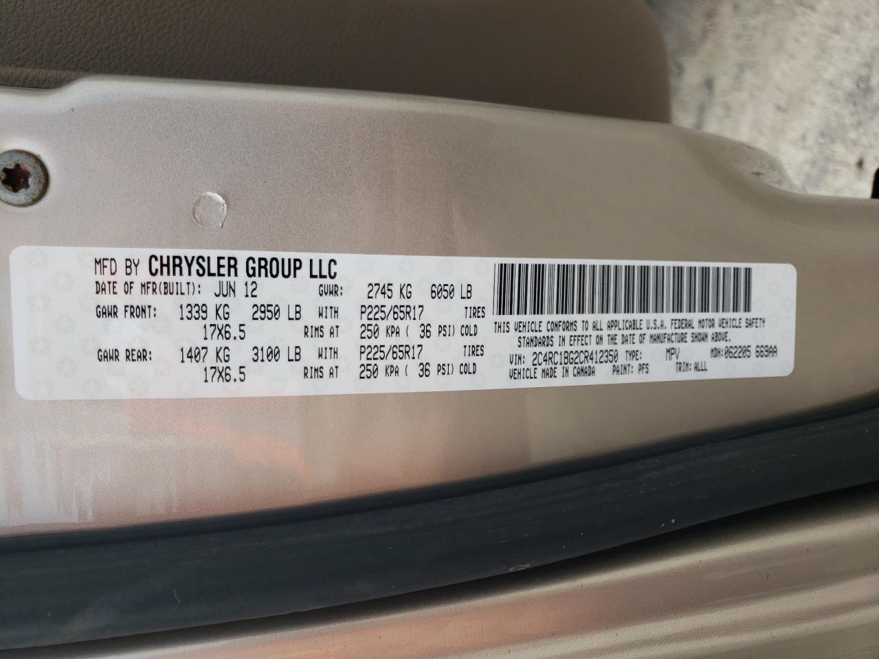 2C4RC1BG2CR412350 2012 Chrysler Town & Country Touring