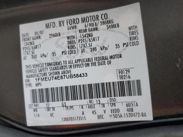 1FMEU74E87UB58433 | 2007 Ford explorer eddie bauer