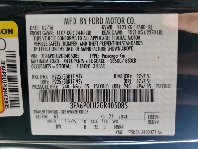 3FA6P0LU2GR405085 | 2016 FORD FUSION SE