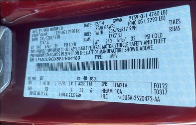 1FMCU9GX8FUB04189 Ford ESCAPE SE