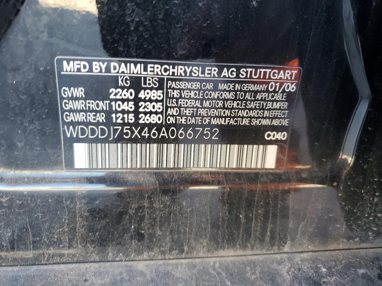 WDDDJ75X46A066752 2006 Mercedes-Benz Cls 500C