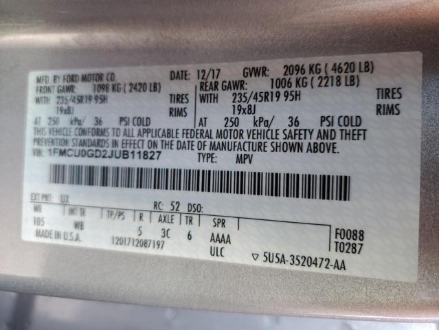 2018 Ford Escape Se VIN: 1FMCU0GD2JUB11827 Lot: 74955503