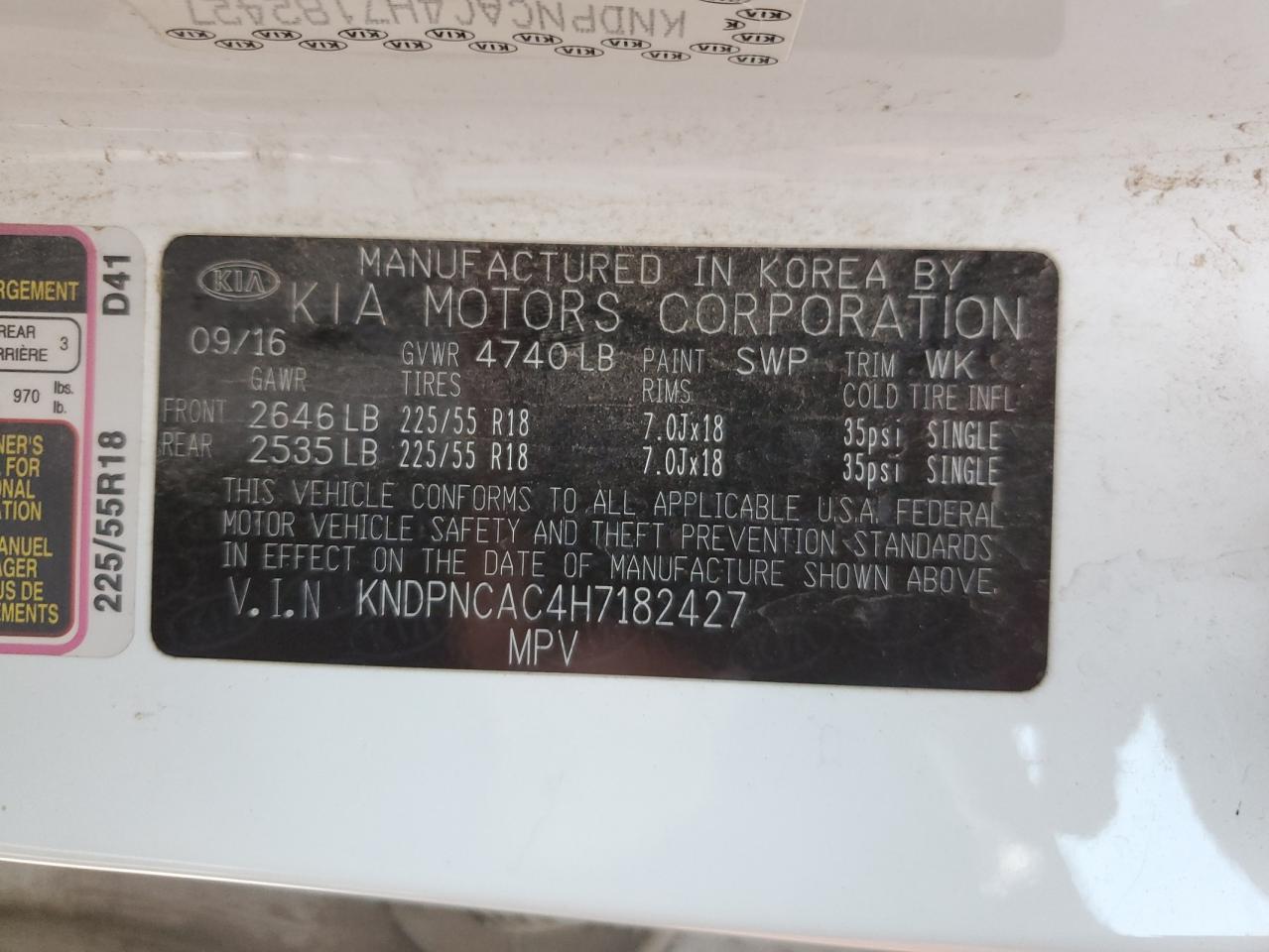 KNDPNCAC4H7182427 2017 Kia Sportage Ex