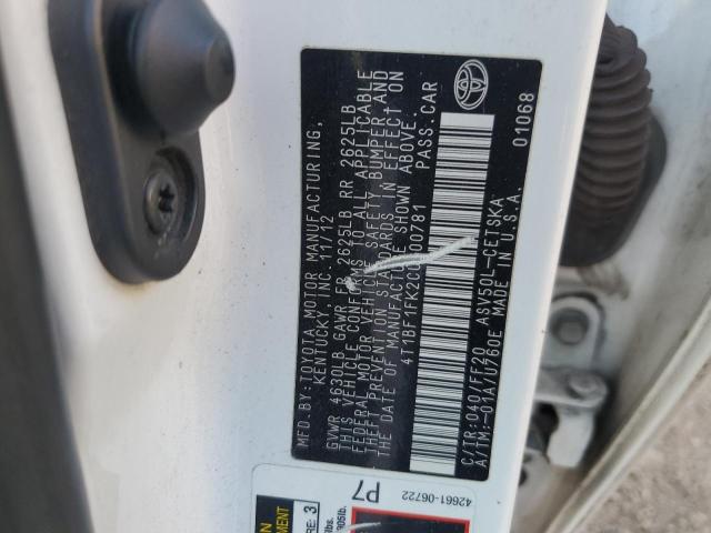 4T1BF1FK2CU200781 Auction: COPART Lot: 75996953 Location: PA - HARRISBURG 4T1BF1FK2CU200781 TOYOTA CAMRY 2012 WHITE Photo 12