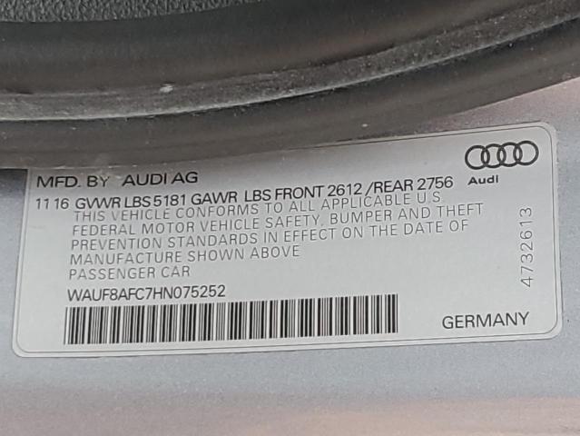 WAUF8AFC7HN075252 | 2017 AUDI A6 PREMIUM