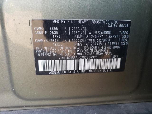 2016 Subaru Outback 2.5I Limited VIN: 4S4BSALC2G3206925 Lot: 74736743