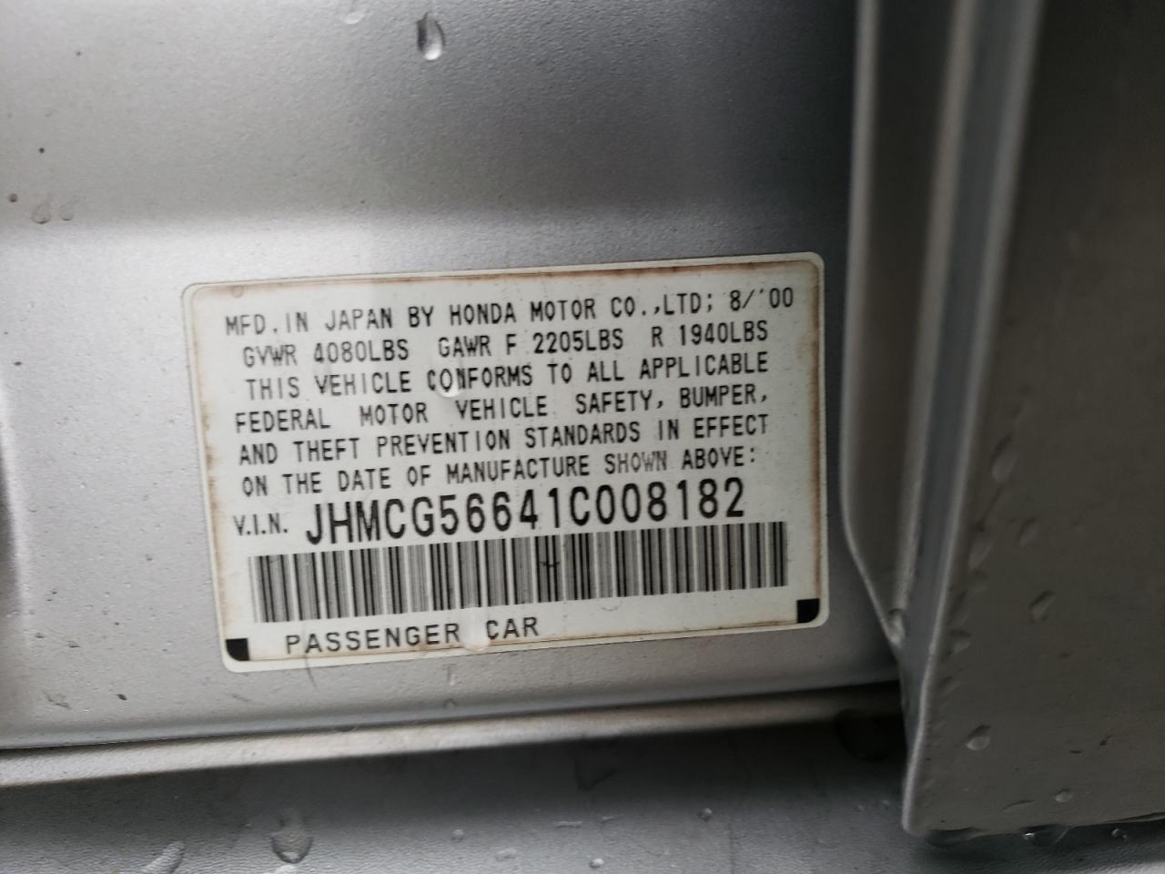 JHMCG56641C008182 2001 Honda Accord Ex