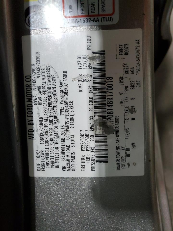 3FAHP08148R170018 2008 Ford Fusion Sel 3FAHP08148R170018 2008 Ford Fusion Sel