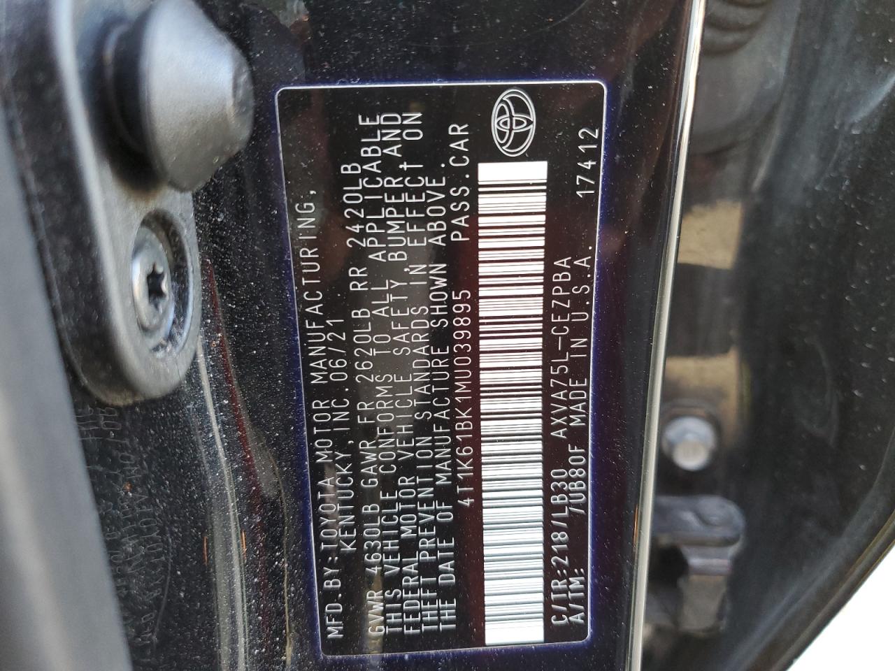 Lot #2607939521 2021 TOYOTA CAMRY XSE