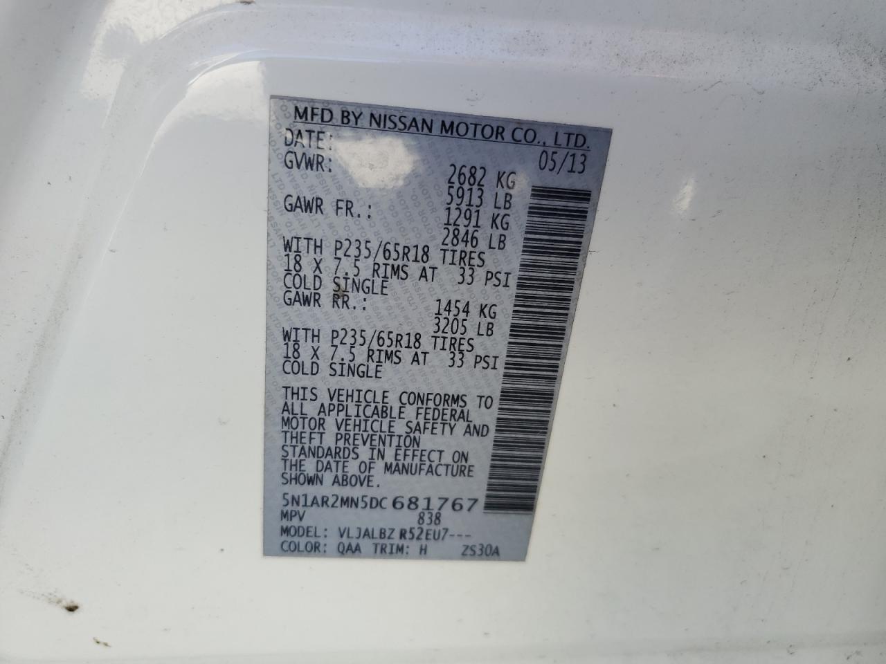 Lot #2193195968 2013 NISSAN PATHFINDER