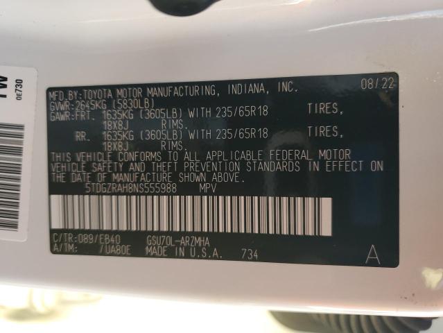 5TDGZRAH8NS555988 | 2022 TOYOTA HIGHLANDER