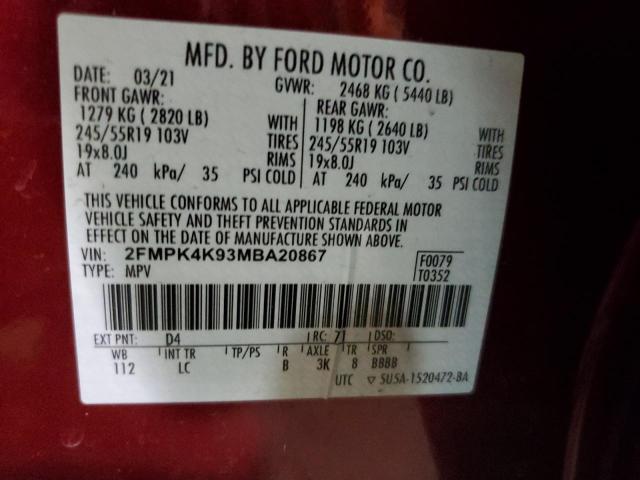 2FMPK4K93MBA20867 2021 FORD EDGE, photo no. 13