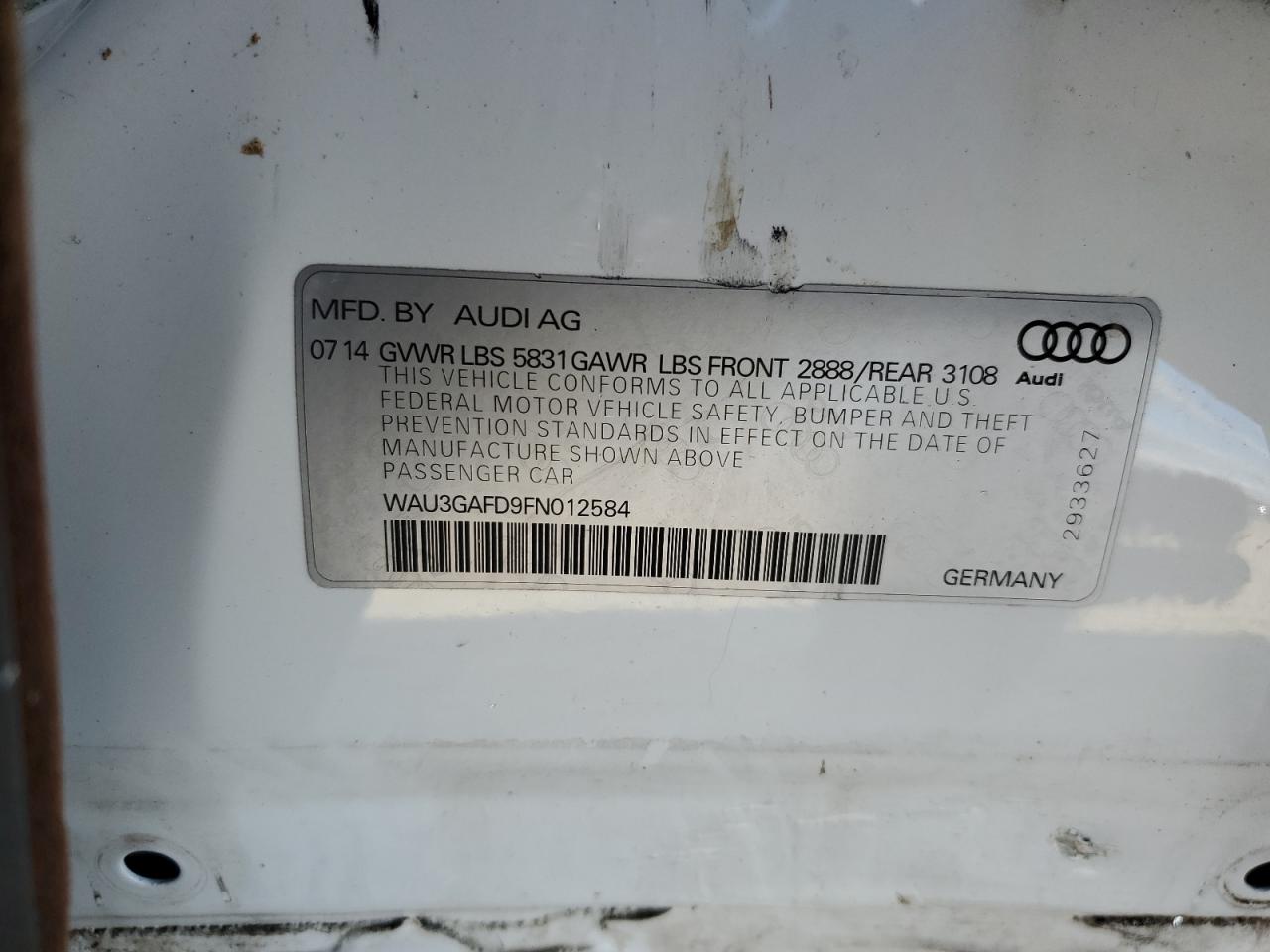 WAU3GAFD9FN012584 2015 Audi A8 L Quattro