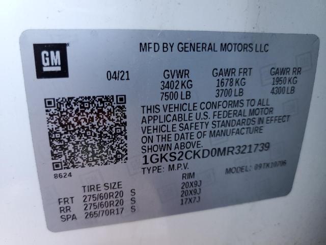 1GKS2CKD0MR321739 | 2021 GMC YUKON AT4