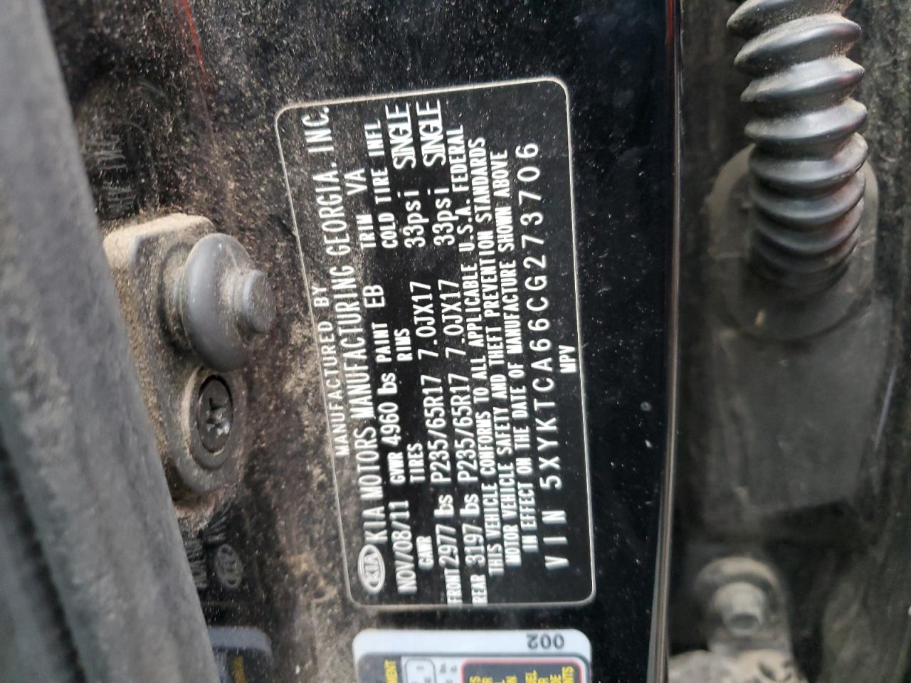 5xyktca66cg273706 5XYKTCA66CG273706 2012 Kia Sorento Base