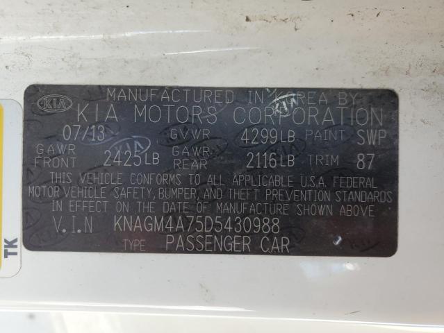 KNAGM4A75D5430988 | 2013 KIA optima lx