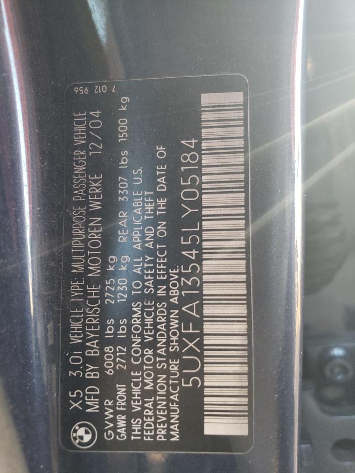5UXFA13545LY05184 2005 BMW X5 3.0I