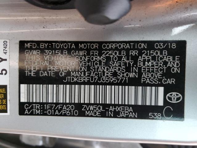 JTDKBRFU7J3595771 | 2018 TOYOTA PRIUS