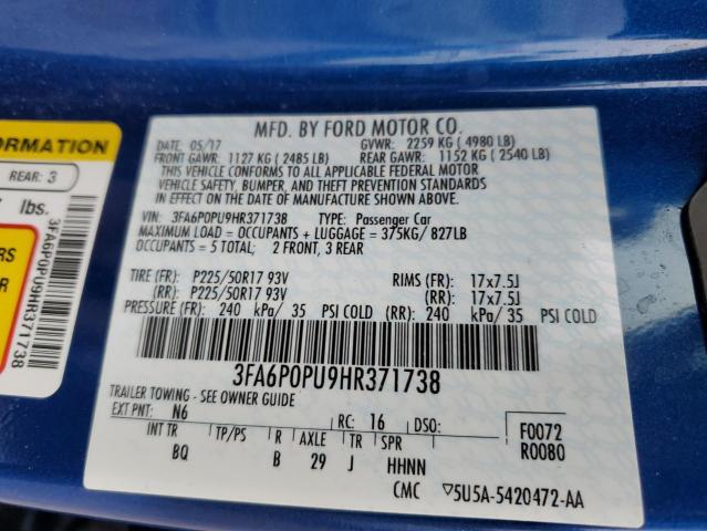 3FA6P0PU9HR371738 Ford Fusion Se Phev