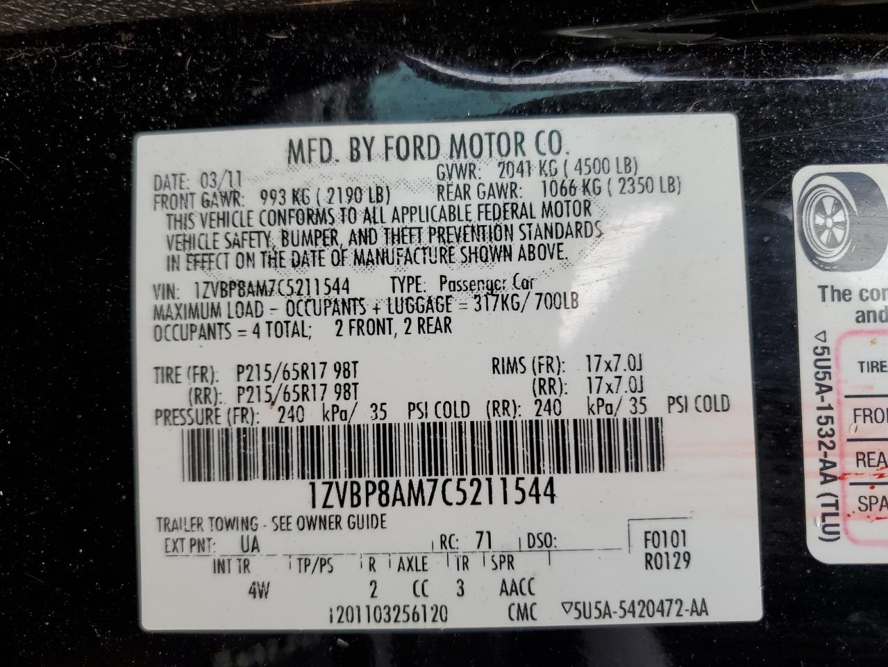 Lot #2440996986 2012 FORD MUSTANG